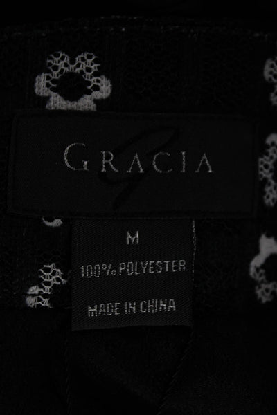 Gracia Womens Flare Skirt Black Polyester Knee Length Zip Size M