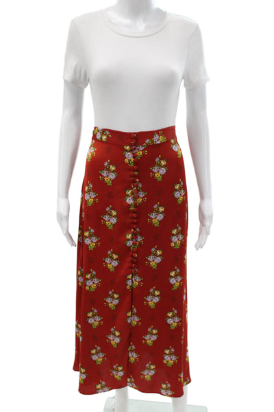 Zara Womens Red Floral A-Line Long Polyester Skirt Size L