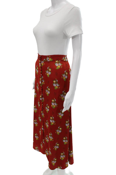 Zara Womens Red Floral A-Line Long Polyester Skirt Size L
