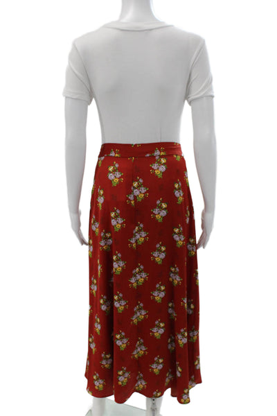 Zara Womens Red Floral A-Line Long Polyester Skirt Size L
