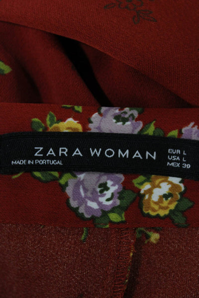 Zara Womens Red Floral A-Line Long Polyester Skirt Size L