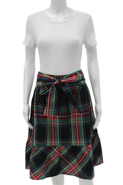 J Crew Womens Wrap Plaid Skirt Tie Waist Multicolor Cotton Blend Size 4