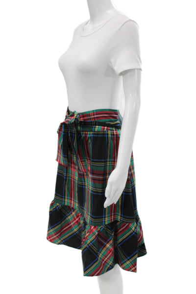 J Crew Womens Wrap Plaid Skirt Tie Waist Multicolor Cotton Blend Size 4