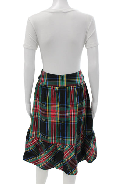 J Crew Womens Wrap Plaid Skirt Tie Waist Multicolor Cotton Blend Size 4