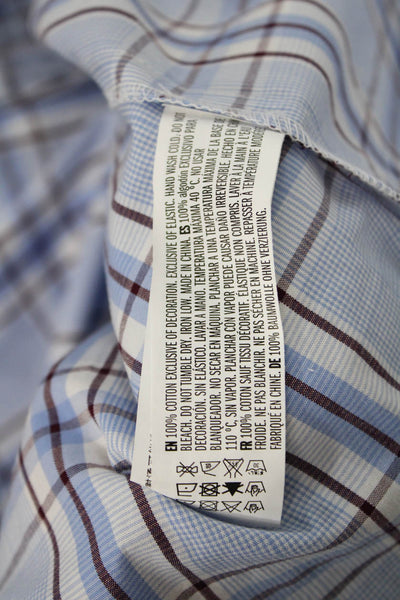 English Factory Women Plaid Cotton High Neck Button Long Sleeve Blouse Size M