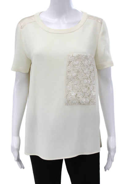 Rag & Bone Women Basic Ivory Round Neck Short Sleeve Blouse Polyester Size S