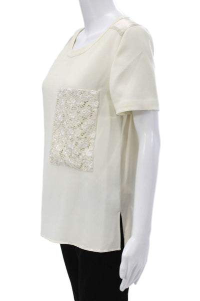 Rag & Bone Women Basic Ivory Round Neck Short Sleeve Blouse Polyester Size S