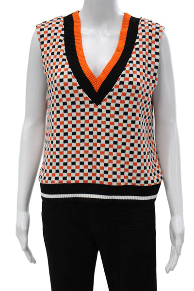 Zara Unisex Adults Sweater Vest Multicolor Checkerboard Cotton V-Neck Size M