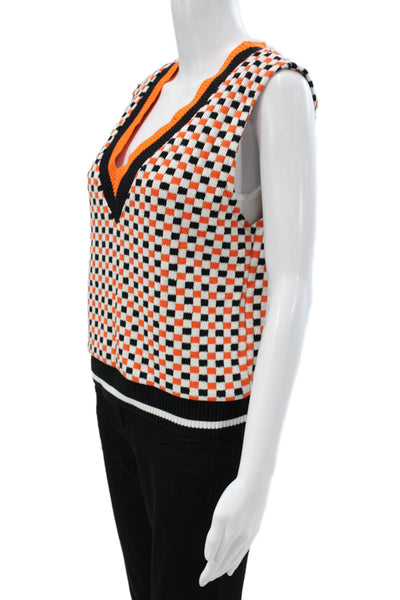 Zara Unisex Adults Sweater Vest Multicolor Checkerboard Cotton V-Neck Size M
