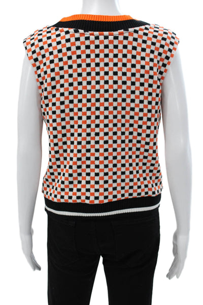 Zara Unisex Adults Sweater Vest Multicolor Checkerboard Cotton V-Neck Size M