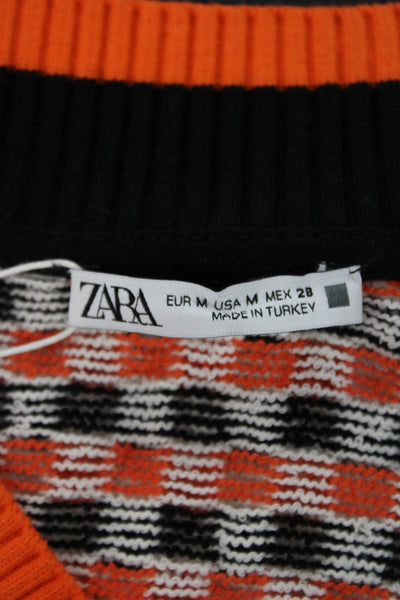 Zara Unisex Adults Sweater Vest Multicolor Checkerboard Cotton V-Neck Size M