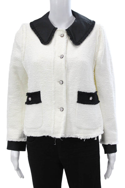 Zara Womens Basic Jacket White Collared Cotton Button Long Sleeve Size L