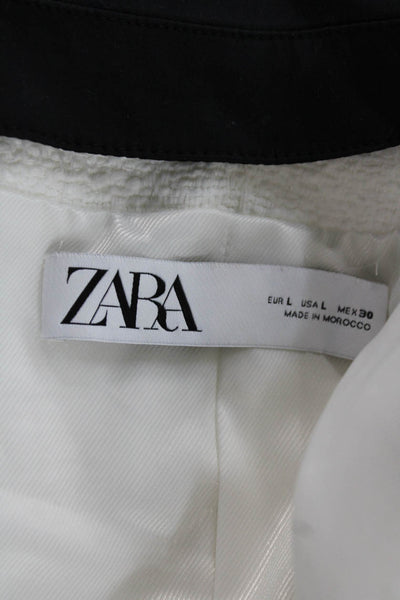 Zara Womens Basic Jacket White Collared Cotton Button Long Sleeve Size L
