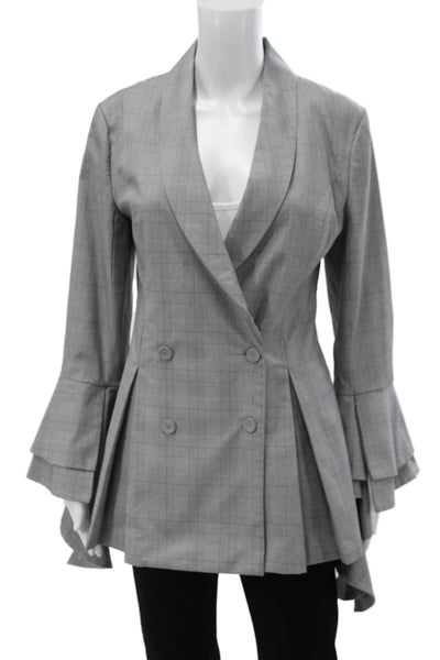 C/MEO Collective Womens Plaid Cotton Blazer Gray Button Long Sleeve Size M