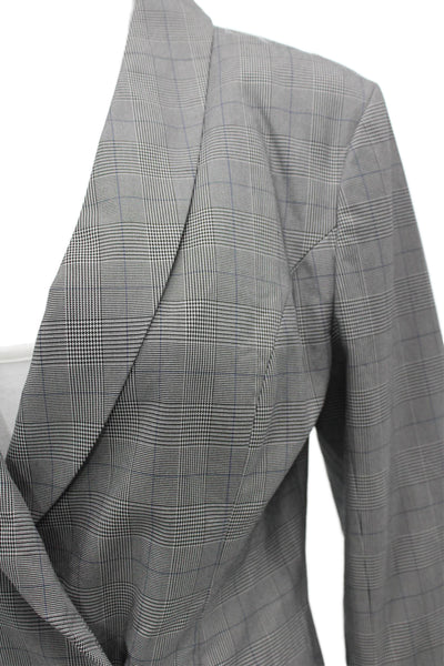 C/MEO Collective Womens Plaid Cotton Blazer Gray Button Long Sleeve Size M