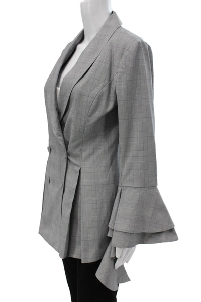 C/MEO Collective Womens Plaid Cotton Blazer Gray Button Long Sleeve Size M