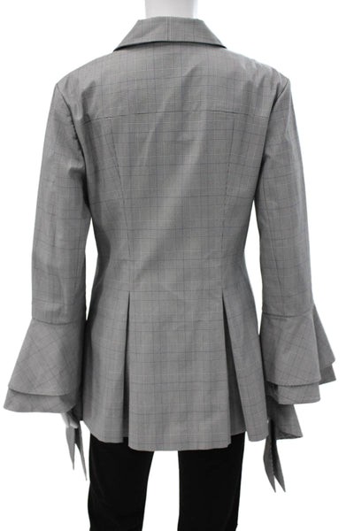 C/MEO Collective Womens Plaid Cotton Blazer Gray Button Long Sleeve Size M