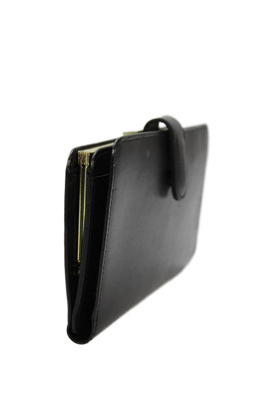 Coach Womens Leather Bi Fold Wallet Black Gold Tone 7.5"