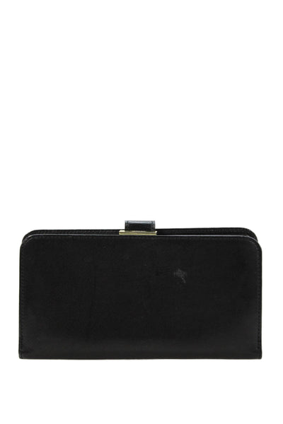 Coach Womens Leather Bi Fold Wallet Black Gold Tone 7.5"