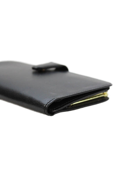 Coach Womens Leather Bi Fold Wallet Black Gold Tone 7.5"