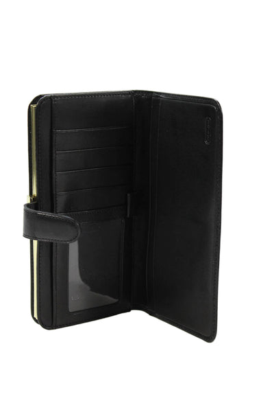 Coach Womens Leather Bi Fold Wallet Black Gold Tone 7.5"