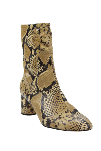 Zara Womens Back Zip Block Heel Snakeskin Printed Booties Brown Size 40