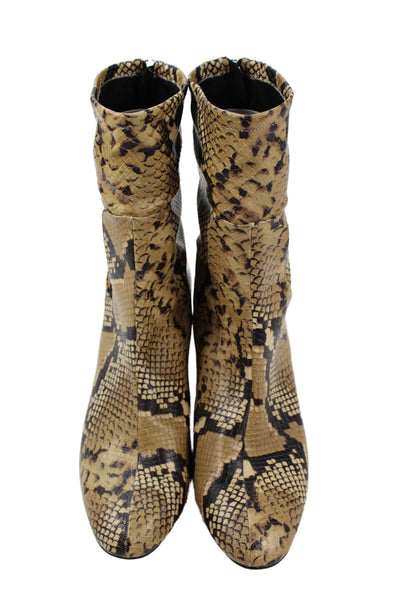 Zara Womens Back Zip Block Heel Snakeskin Printed Booties Brown Size 40