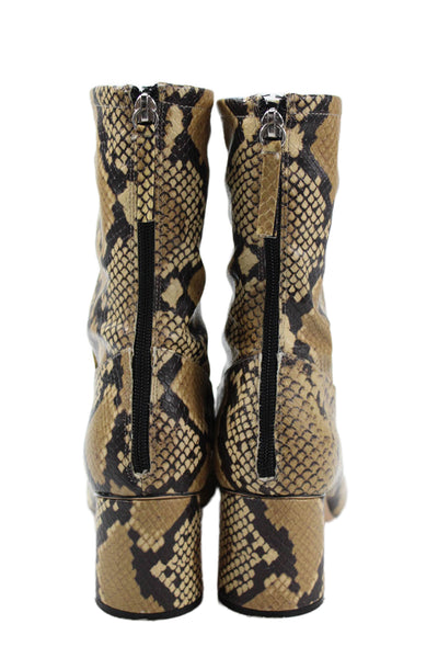 Zara Womens Back Zip Block Heel Snakeskin Printed Booties Brown Size 40