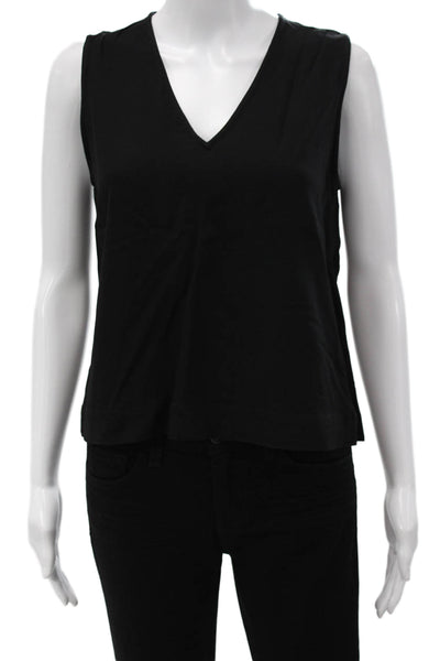 Jenni Kayne Women Black Sleeveless V-Neck Basic Tank Acetate Size S