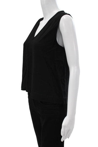 Jenni Kayne Women Black Sleeveless V-Neck Basic Tank Acetate Size S