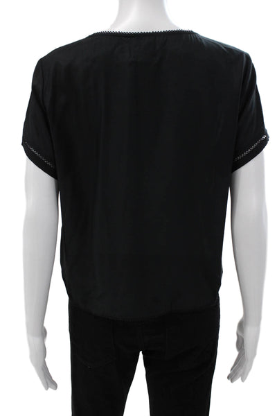 Frame Shirt Women Black Rayon V-Neck Short Sleeve Button Blouse Size S