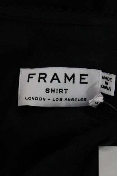 Frame Shirt Women Black Rayon V-Neck Short Sleeve Button Blouse Size S