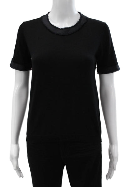 Prada Womens Black Knit Pullover T-Shirt Short Sleeve Round Neck Size 40