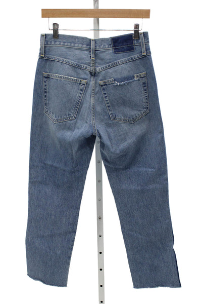 Amo Women Cropped Jeans Blue High Rise 100% Cotton Inseam 26 Size 25