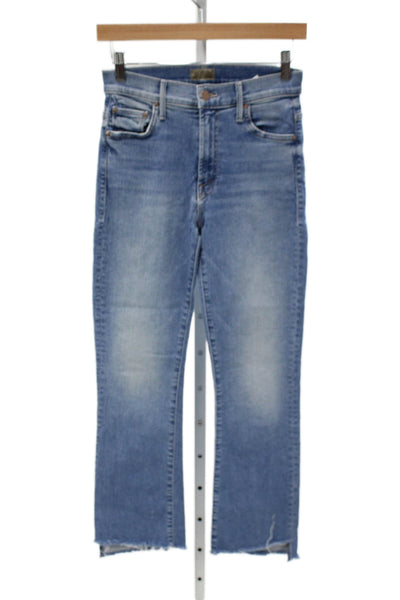 Mother Women Cropped Jeans Blue Mid Rise Distressed Cotton Blend Size 25