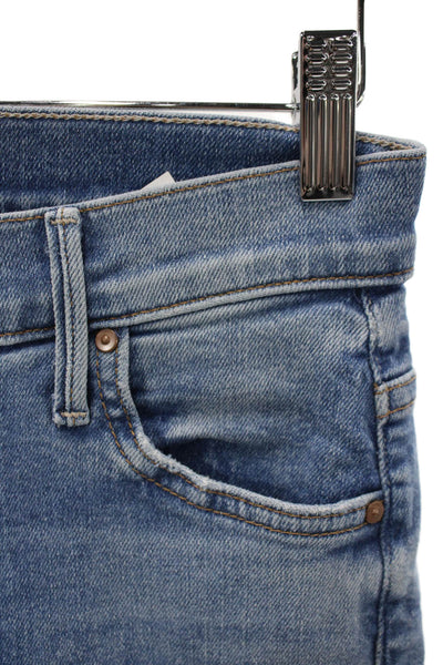 Mother Women Cropped Jeans Blue Mid Rise Distressed Cotton Blend Size 25