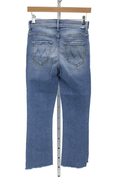 Mother Women Cropped Jeans Blue Mid Rise Distressed Cotton Blend Size 25