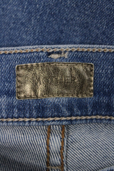 Mother Women Cropped Jeans Blue Mid Rise Distressed Cotton Blend Size 25
