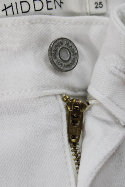 Hidden Women Cropped White Cotton Mid Rise Jeans Button Fly Size 25