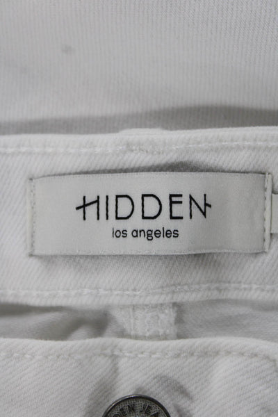 Hidden Women Cropped White Cotton Mid Rise Jeans Button Fly Size 25