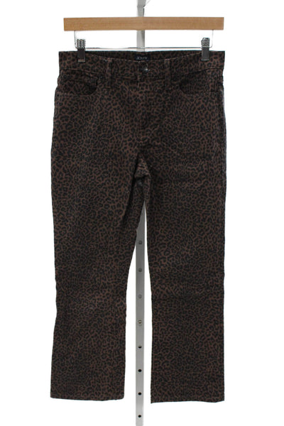 J Crew Womens Cropped Animal Print Brown Cotton Blend Mid-Rise Pants Size 26