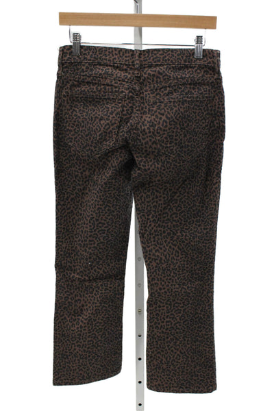 J Crew Womens Cropped Animal Print Brown Cotton Blend Mid-Rise Pants Size 26