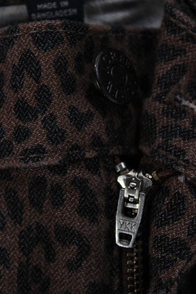 J Crew Womens Cropped Animal Print Brown Cotton Blend Mid-Rise Pants Size 26