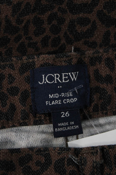 J Crew Womens Cropped Animal Print Brown Cotton Blend Mid-Rise Pants Size 26