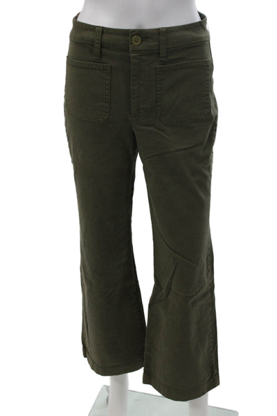 J Crew Women Cropped Green Cotton Solid Utility Button Pants Size 25