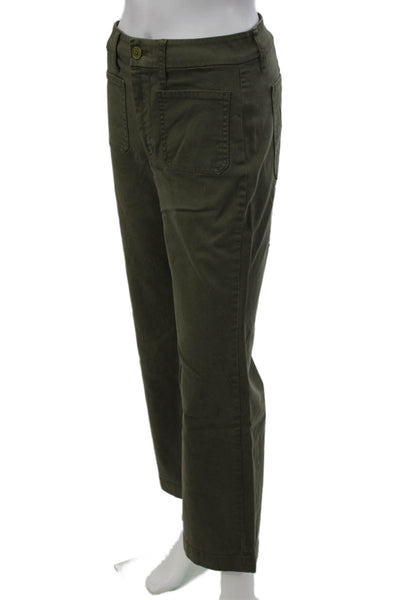 J Crew Women Cropped Green Cotton Solid Utility Button Pants Size 25