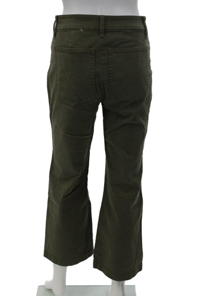 J Crew Women Cropped Green Cotton Solid Utility Button Pants Size 25
