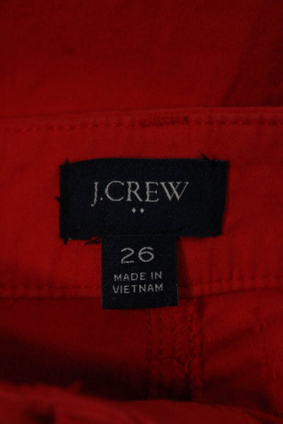 J Crew Women Cropped Pants Red Cotton Button Front Solid Size 26