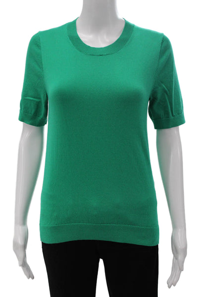 J Crew Womens Pullover Sweater Green Crew Neck Short Sleeve Cotton Size S