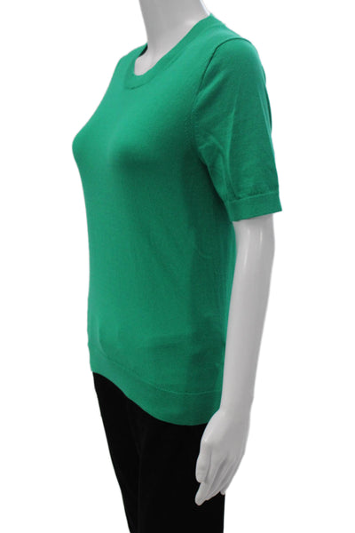 J Crew Womens Pullover Sweater Green Crew Neck Short Sleeve Cotton Size S